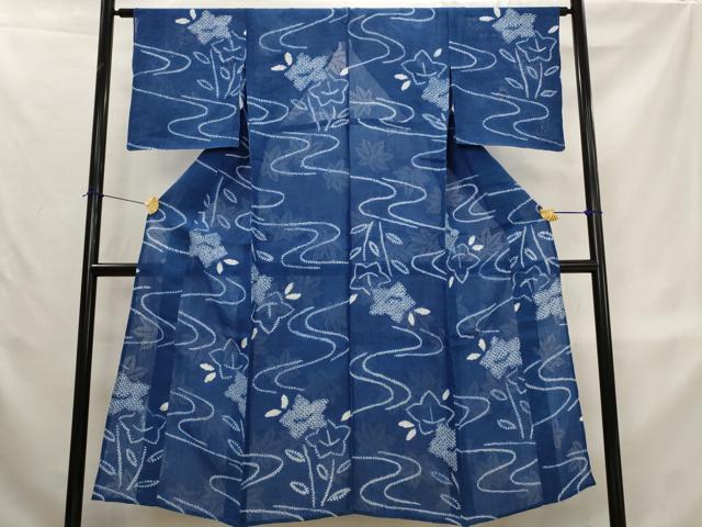 平和屋着物＊夏物　上布　総絞り　流水花文　麻　逸品　AABL1554st