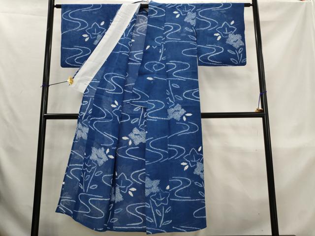 平和屋着物＊夏物　上布　総絞り　流水花文　麻　逸品　AABL1554st