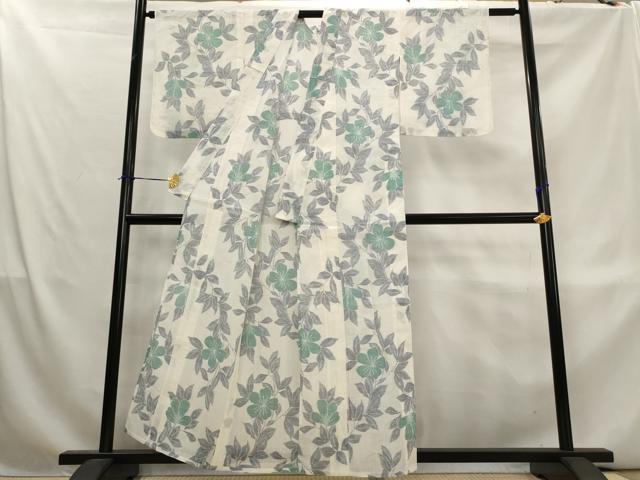 平和屋着物＊夏物　本場小千谷ちぢみ　草花文　麻　逸品　未使用　AABL1555st