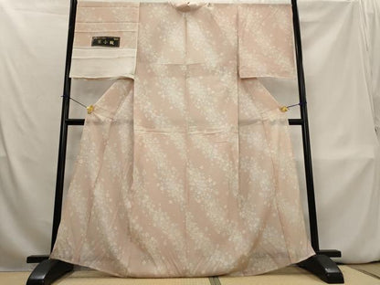 平和屋着物＊夏物　小紋　駒絽　舞桜文　反端付き　正絹　逸品　AABL1559st