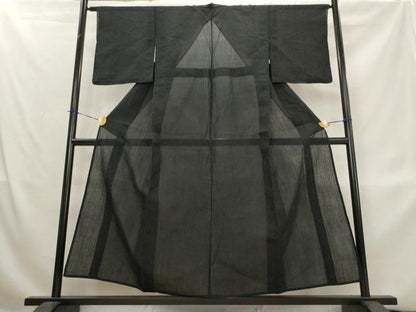 平和屋着物＊夏物　本場小千谷ちぢみ　黒色　麻　逸品　AABL1560st