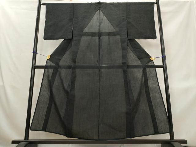 平和屋着物＊夏物　本場小千谷ちぢみ　黒色　麻　逸品　AABL1560st