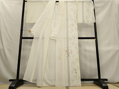 平和屋着物＊夏物　訪問着　絽　刺繍　草花文　銀糸　正絹　逸品　AABL1561st
