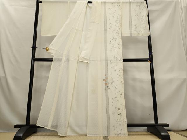 平和屋着物＊夏物　訪問着　絽　刺繍　草花文　銀糸　正絹　逸品　AABL1561st