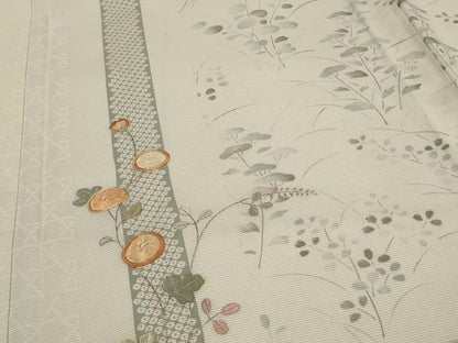 平和屋着物＊夏物　訪問着　絽　刺繍　草花文　銀糸　正絹　逸品　AABL1561st