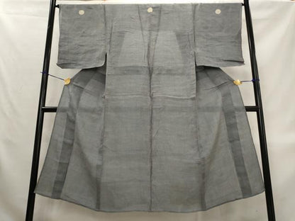 平和屋着物＊夏物　男性　上布　色紋付　藍鼠色　麻　逸品　AABL1564st
