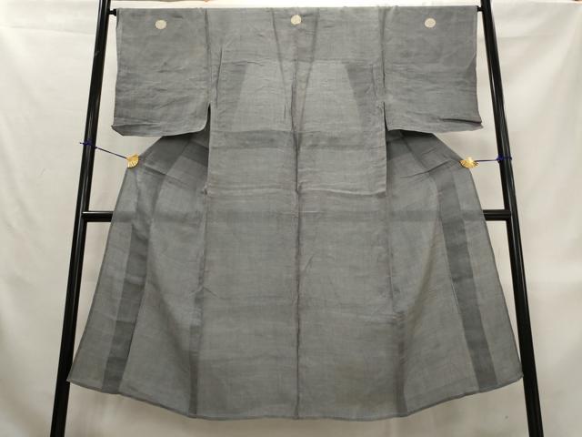 平和屋着物＊夏物　男性　上布　色紋付　藍鼠色　麻　逸品　AABL1564st