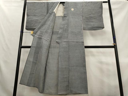 平和屋着物＊夏物　男性　上布　色紋付　藍鼠色　麻　逸品　AABL1564st