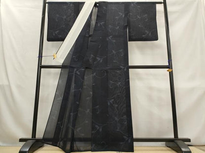 平和屋着物＊夏物　本場大島紬　夏大島　枝葉文　正絹　逸品　AABL1568st
