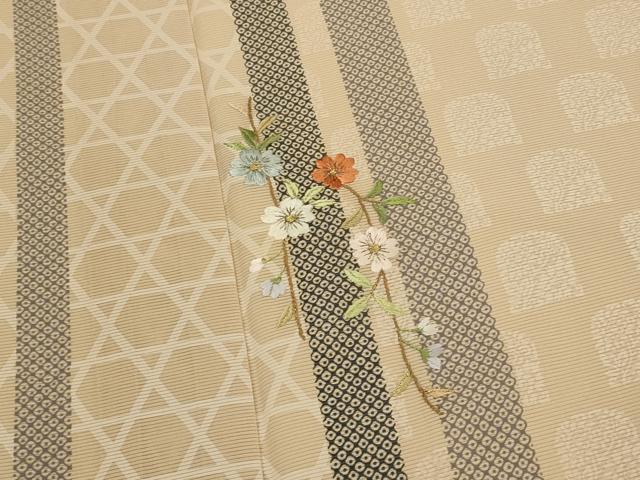 平和屋着物＊夏物　訪問着　絽　刺繍　草花文　金糸　正絹　逸品　AABL1575st