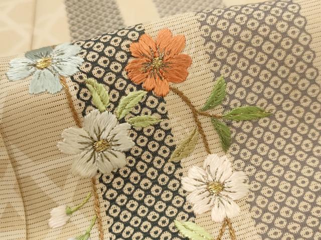 平和屋着物＊夏物　訪問着　絽　刺繍　草花文　金糸　正絹　逸品　AABL1575st