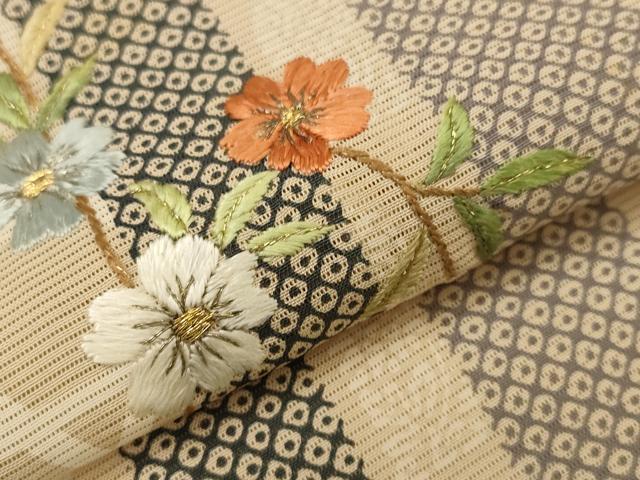 平和屋着物＊夏物　訪問着　絽　刺繍　草花文　金糸　正絹　逸品　AABL1575st