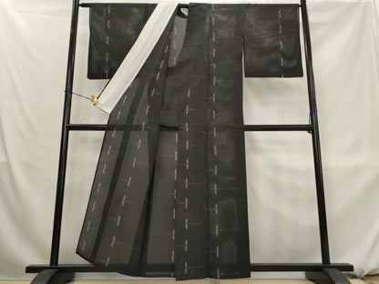 平和屋着物＊夏物　小紋　絽芭蕉　勝虫　黒地　正絹　逸品　AABL1576st