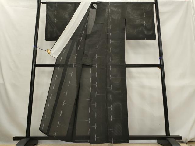 平和屋着物＊夏物　小紋　絽芭蕉　勝虫　黒地　正絹　逸品　AABL1576st
