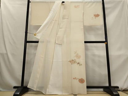 平和屋着物＊夏物　訪問着　絽　刺繍　枝花文　金糸　金彩　正絹　逸品　AABL1577st