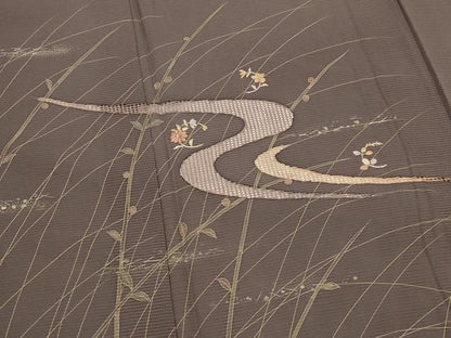 平和屋着物＊夏物　訪問着　絽　刺繍　流水草葉文　金糸　正絹　逸品　AABL1580st
