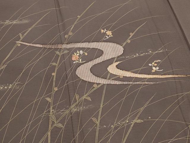 平和屋着物＊夏物　訪問着　絽　刺繍　流水草葉文　金糸　正絹　逸品　AABL1580st