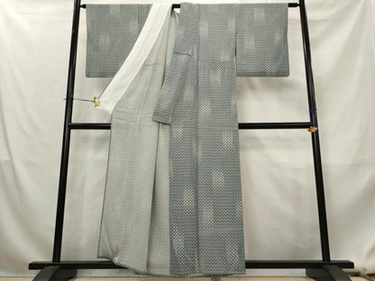 平和屋着物＊夏物　小紋　縦絽　矢羽文様　正絹　逸品　AABL1581st