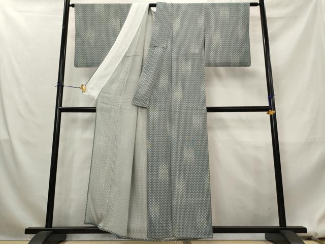 平和屋着物＊夏物　小紋　縦絽　矢羽文様　正絹　逸品　AABL1581st