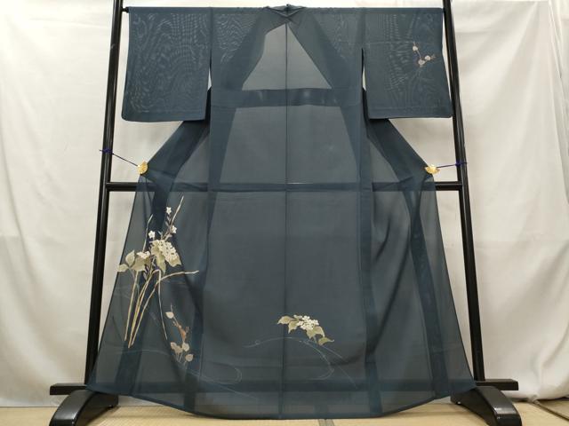 平和屋着物＊夏物　訪問着　絽　刺繍　流水花文　金彩　正絹　逸品　AABL1594st