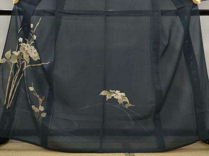 平和屋着物＊夏物　訪問着　絽　刺繍　流水花文　金彩　正絹　逸品　AABL1594st