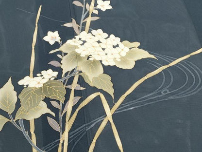 平和屋着物＊夏物　訪問着　絽　刺繍　流水花文　金彩　正絹　逸品　AABL1594st
