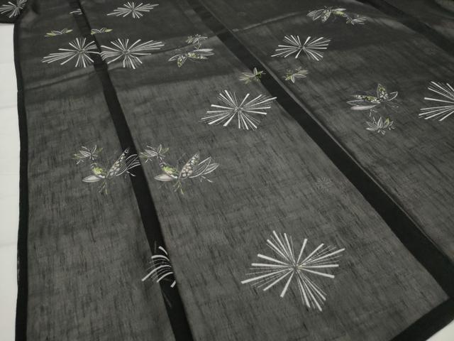 平和屋着物＊夏物　小紋　紗　花菱文　黒地　洗える着物　AABL1598st