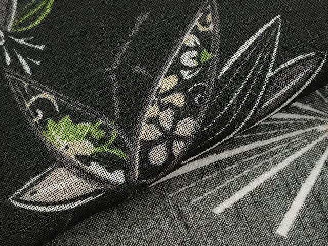 平和屋着物＊夏物　小紋　紗　花菱文　黒地　洗える着物　AABL1598st