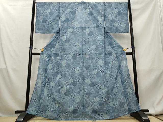 平和屋着物＊夏物　小紋　絽　雪輪尽くし　洗える着物　AABL1601st