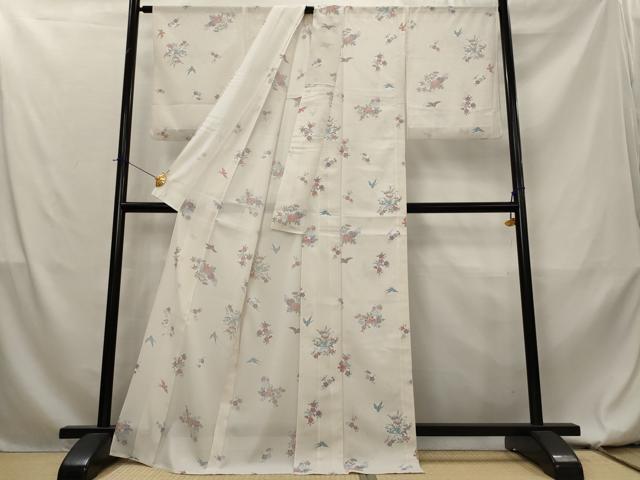 平和屋着物＊夏物　小紋　絽　花鳥文　洗える着物　AABL1605st