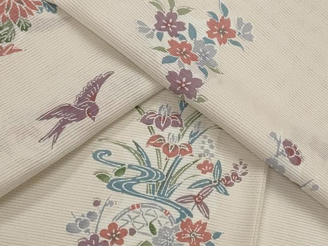 平和屋着物＊夏物　小紋　絽　花鳥文　洗える着物　AABL1605st