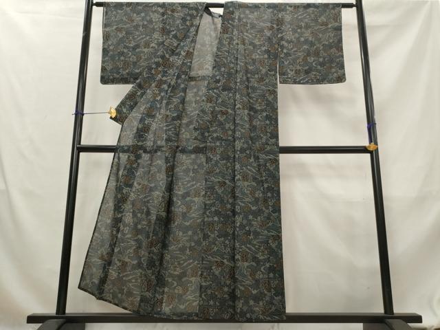 平和屋着物＊夏物　小紋　紗　風景文　洗える着物　未使用　AABL1608st