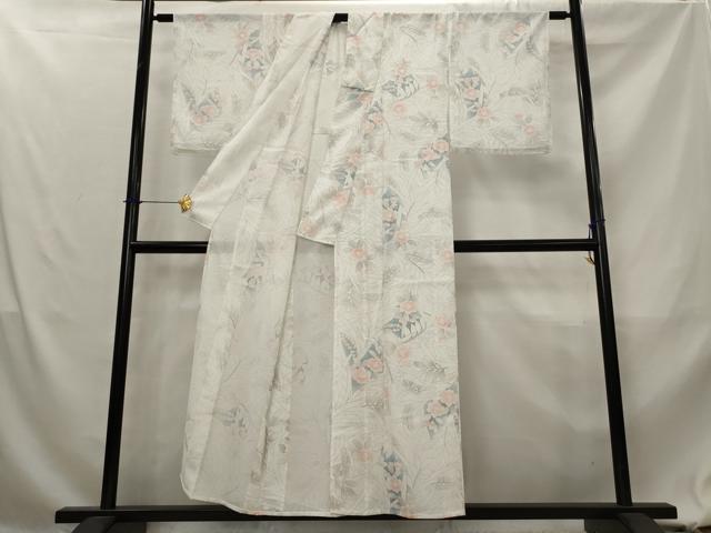 平和屋着物＊夏物　小紋　絽　草花文　洗える着物　AABL1612st