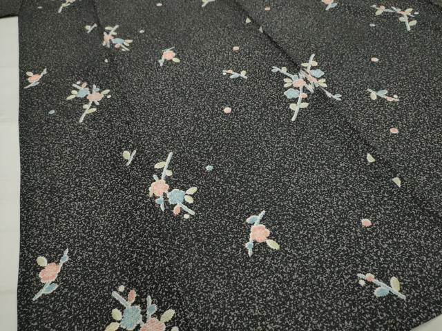平和屋着物＊夏物　小紋　絽　枝梅文　黒地　洗える着物　未使用　AABL1613st