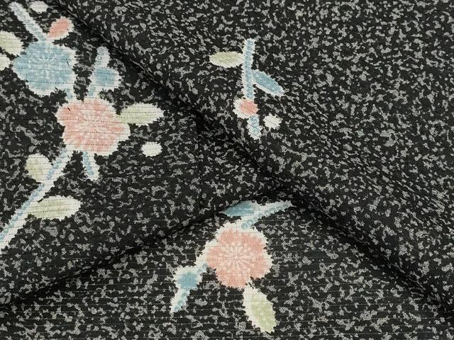 平和屋着物＊夏物　小紋　絽　枝梅文　黒地　洗える着物　未使用　AABL1613st