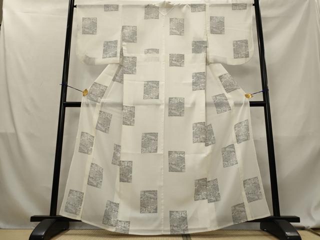 平和屋着物＊夏物　小紋　紗　色紙風景文　洗える着物　AABL1622st
