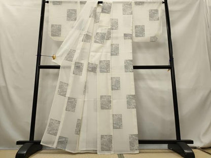 平和屋着物＊夏物　小紋　紗　色紙風景文　洗える着物　AABL1622st