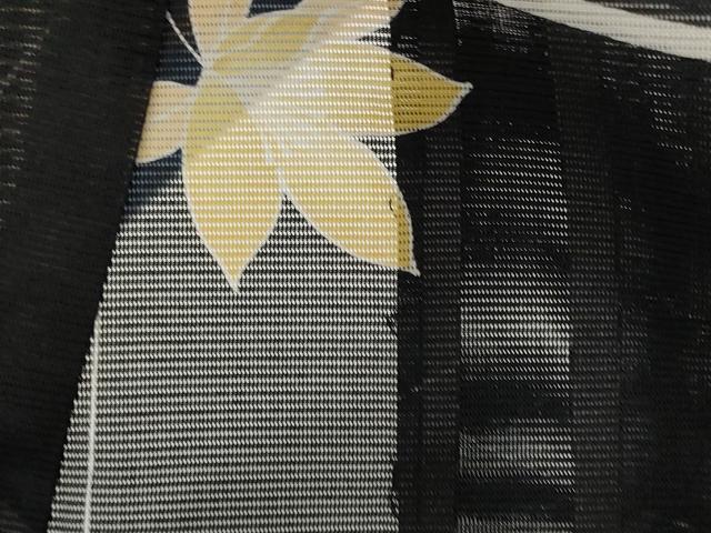 平和屋着物＊夏物　小紋　絽　芝花文　黒地　洗える着物　AABL1623st