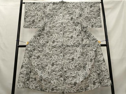 平和屋着物＊夏物　小紋　絽　型染め　松竹梅　流水花文　洗える着物　AABL1625st