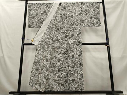 平和屋着物＊夏物　小紋　絽　型染め　松竹梅　流水花文　洗える着物　AABL1625st