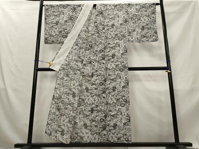 平和屋着物＊夏物　小紋　絽　型染め　松竹梅　流水花文　洗える着物　AABL1625st