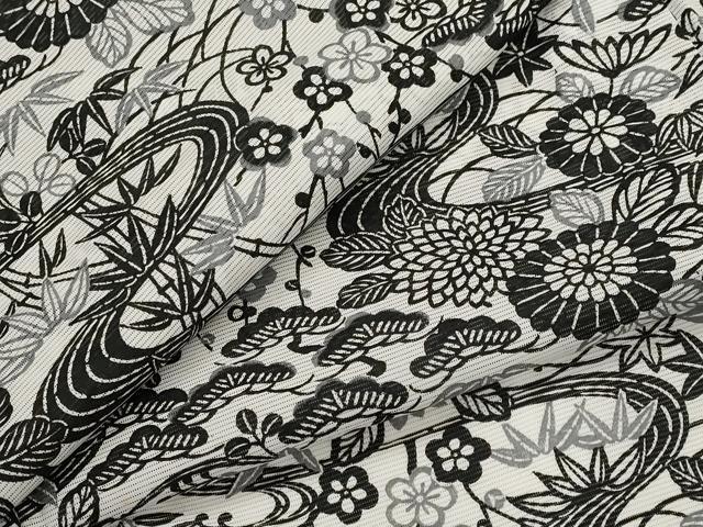 平和屋着物＊夏物　小紋　絽　型染め　松竹梅　流水花文　洗える着物　AABL1625st