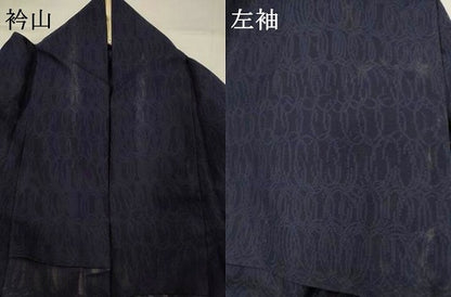 平和屋着物＊夏物　色無地　幾何学紋紗　青褐色　正絹　逸品　AABL1627st