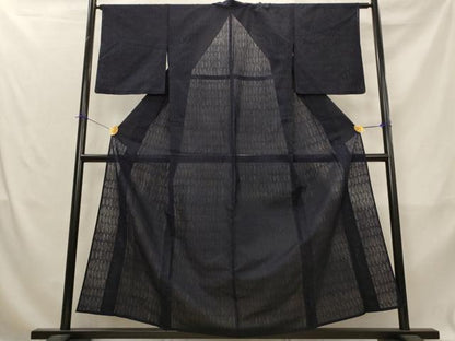 平和屋着物＊夏物　色無地　幾何学紋紗　青褐色　正絹　逸品　AABL1627st