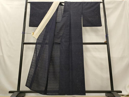 平和屋着物＊夏物　色無地　幾何学紋紗　青褐色　正絹　逸品　AABL1627st