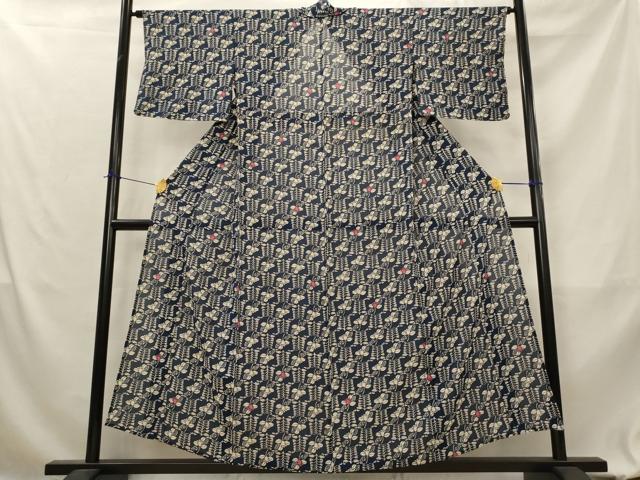 平和屋着物＊夏物　小紋　絽　型染め　草花文　正絹　逸品　AABL1628st