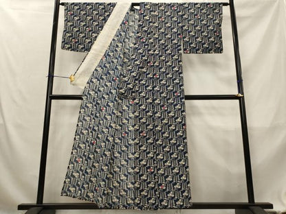 平和屋着物＊夏物　小紋　絽　型染め　草花文　正絹　逸品　AABL1628st