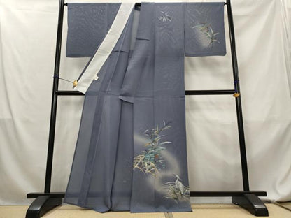 平和屋着物＊夏物　訪問着　絽　鷺　葡萄蔦の葉文　正絹　逸品　AABL1633st