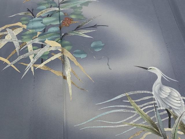 平和屋着物＊夏物　訪問着　絽　鷺　葡萄蔦の葉文　正絹　逸品　AABL1633st