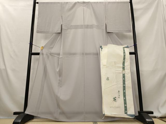 平和屋着物＊夏物　洗える最高級着物　＜英＞はなぶさ謹製　色無地　絽縮緬　牡丹鼠色　たとう紙付き　洗える着物　AABL1635st